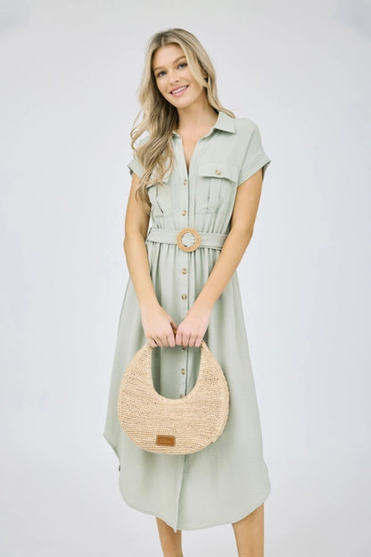 Tasha Olive Midi Belt Dress