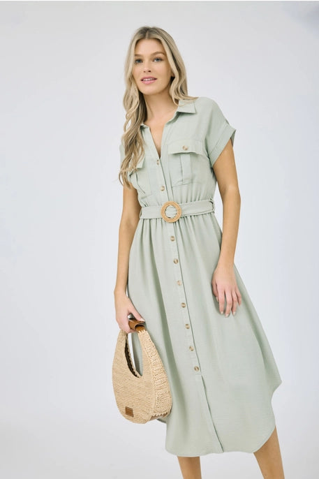 Tasha Olive Midi Belt Dress