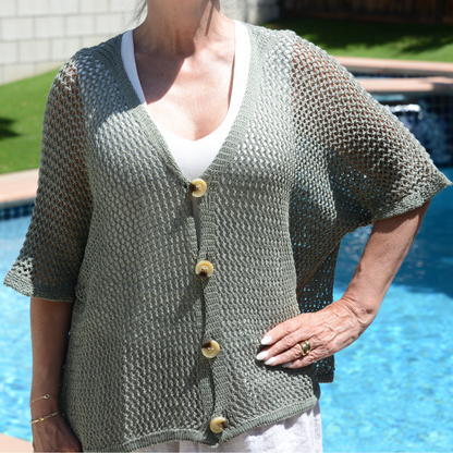 ITALY Button Knit Weave Cardigan (Olive)