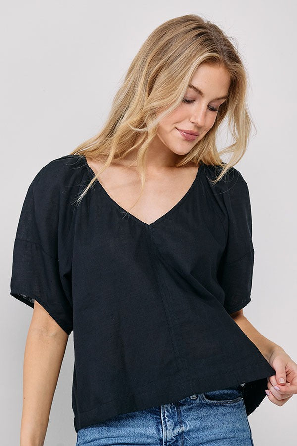 Simone Black Linen Blouse