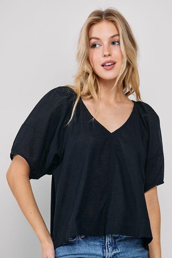 Simone Black Linen Blouse