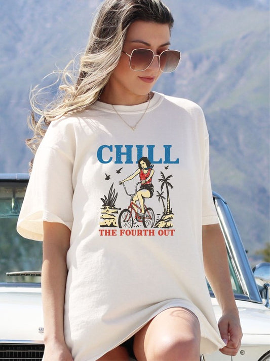 'Chill The Fourth Out' Graphic T-Shirt in Cream