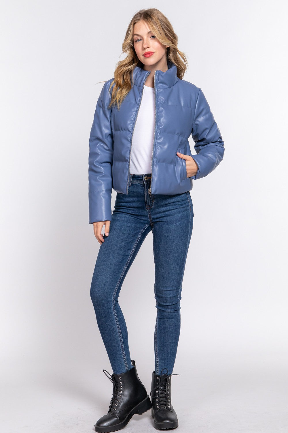 Danielle Blue Faux Leather Jacket