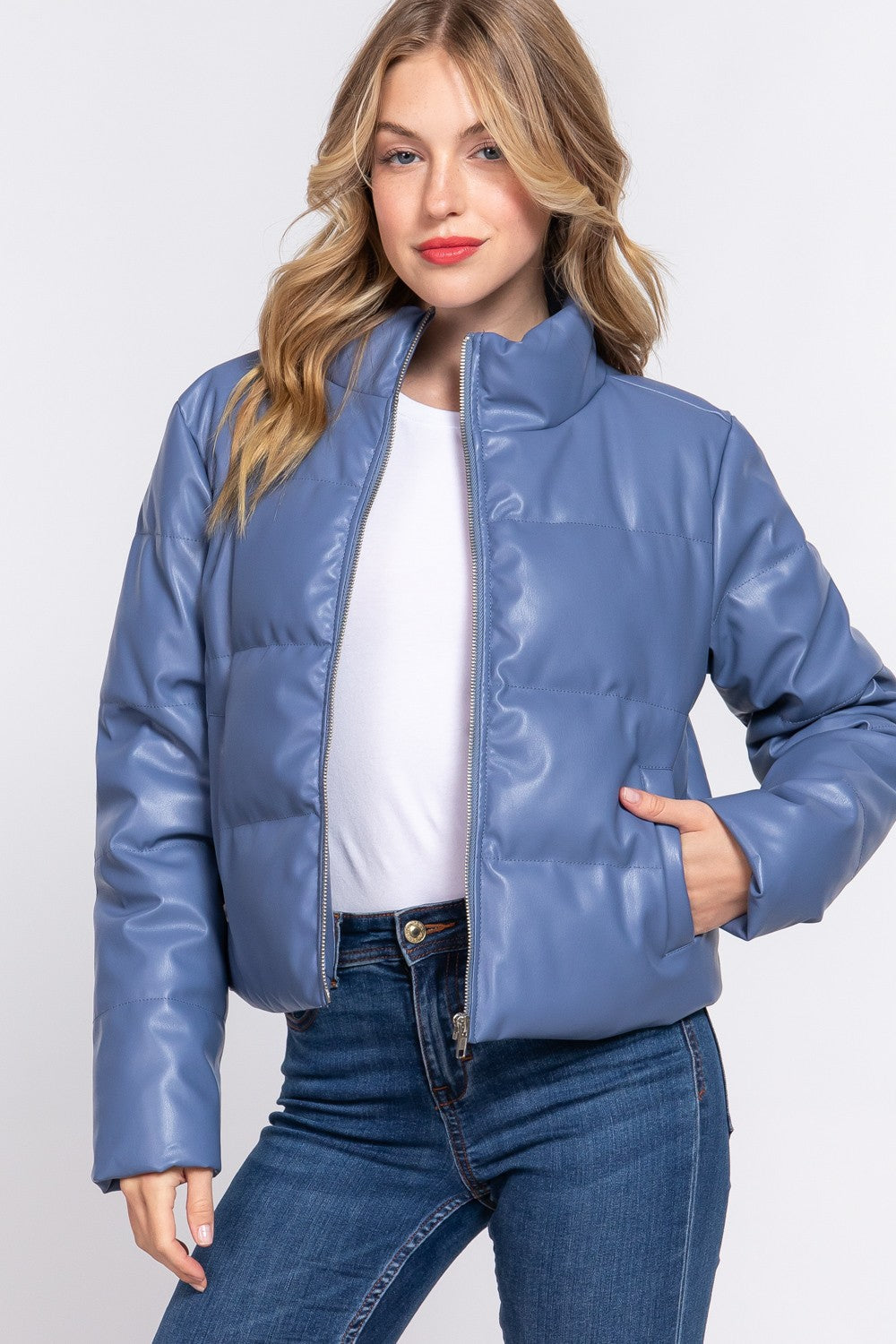 Danielle Blue Faux Leather Jacket