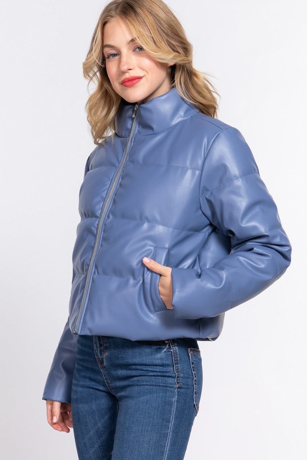 Danielle Blue Faux Leather Jacket