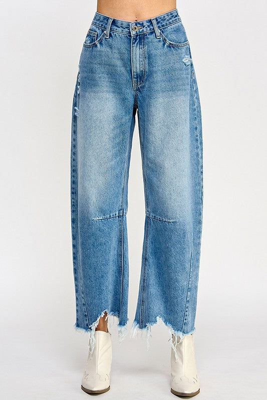 Ellie Mid Rise Barrel Jeans in Dark Wash