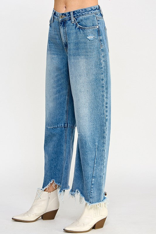 Ellie Mid Rise Barrel Jeans in Dark Wash