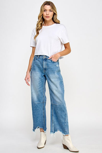 Ellie Mid Rise Barrel Jeans in Dark Wash