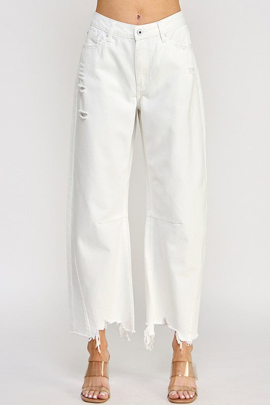 Ellie Mid Rise Barrel Jeans in Creme