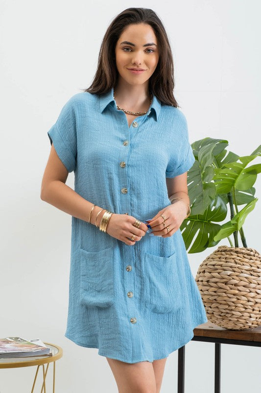 Jocelyn Tunic Mini Dress in Aqua