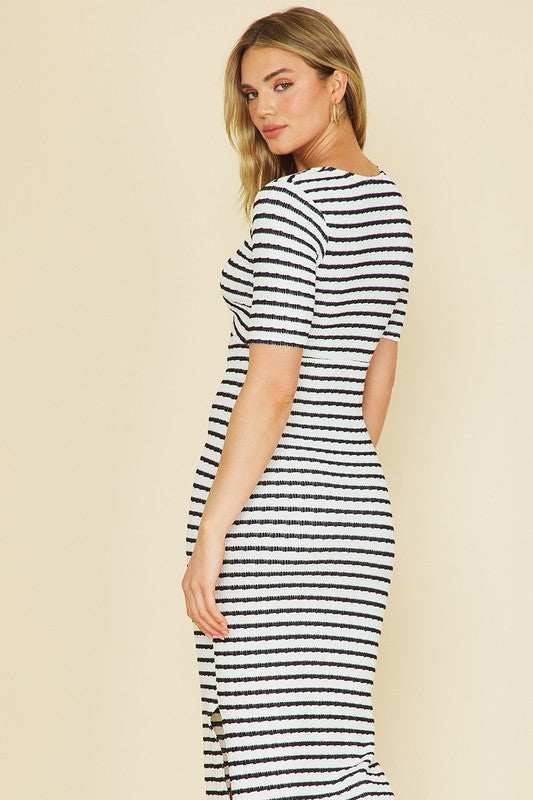 Ila Black White Stripe Knit Dress