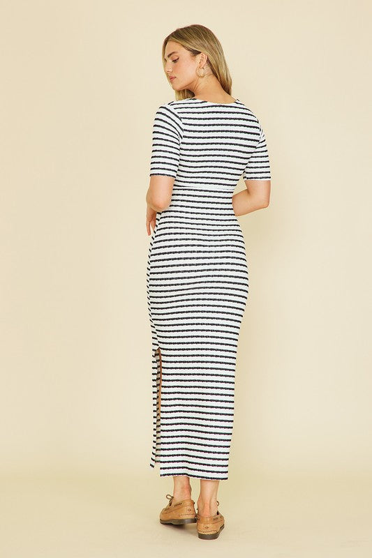 Ila Black White Stripe Knit Dress