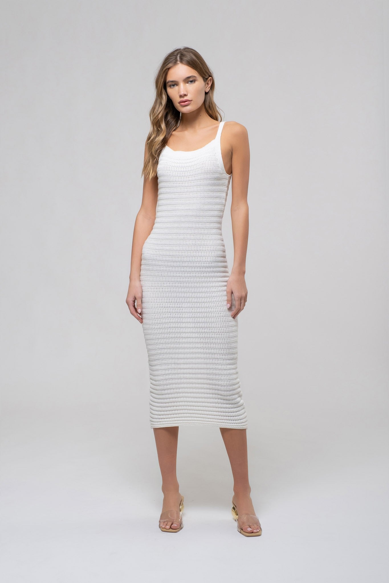 Dontella Creme Crochet Midi Dress