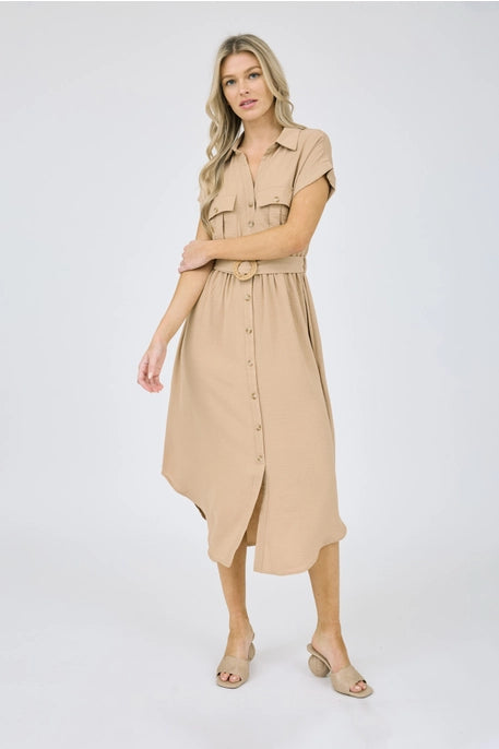 Tasha Tan Midi Belt Dress