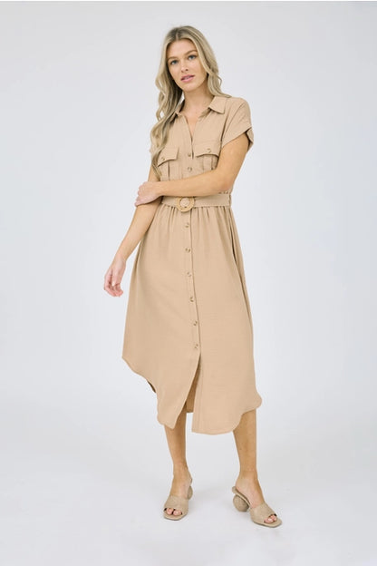 Tasha Tan Midi Belt Dress