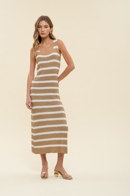 Grace Beige Stripe Knit Midi Dress