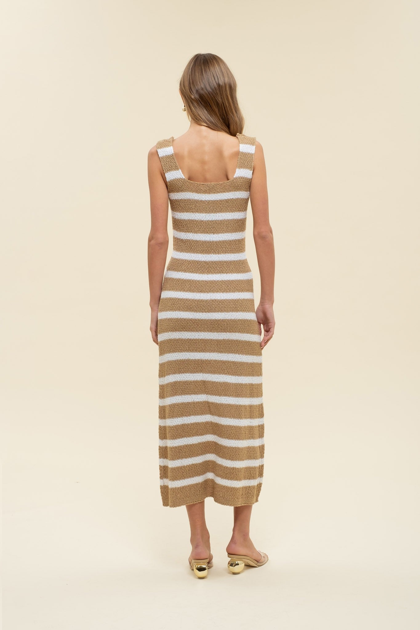 Grace Beige Stripe Knit Midi Dress