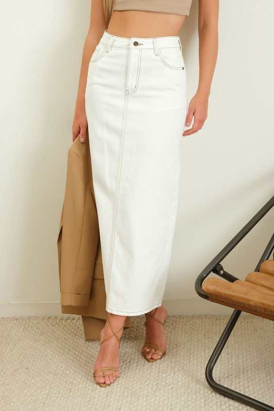 Simone White Denim Midi Skirt