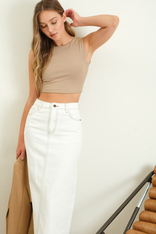 Simone White Denim Midi Skirt