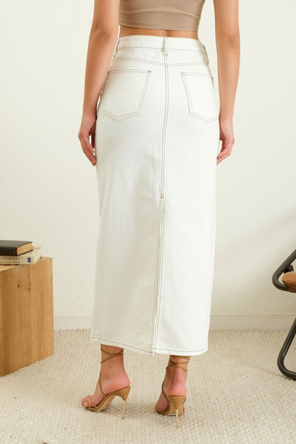 Simone White Denim Midi Skirt