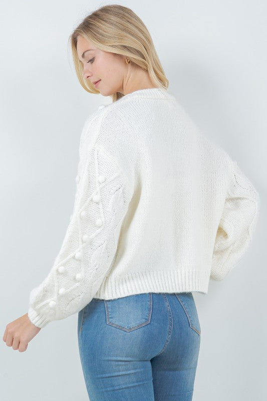 Creme Pom Cardigan