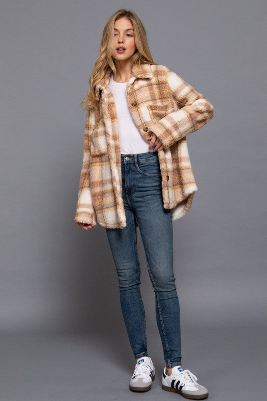 Olivia Khaki Fuzzy Plaid Jacket