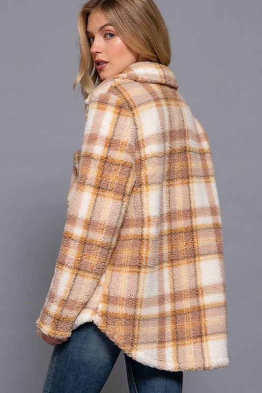 Olivia Khaki Fuzzy Plaid Jacket