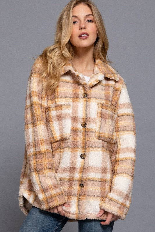 Olivia Khaki Fuzzy Plaid Jacket