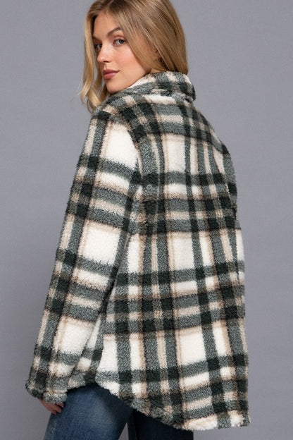 Olivia Olive Fuzzy Plaid Jacket