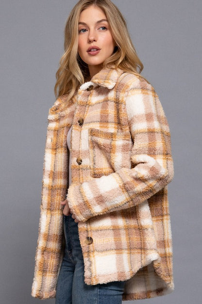 Olivia Khaki Fuzzy Plaid Jacket