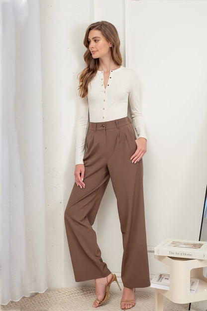 Tia Brown Wide Leg Trouser Pants