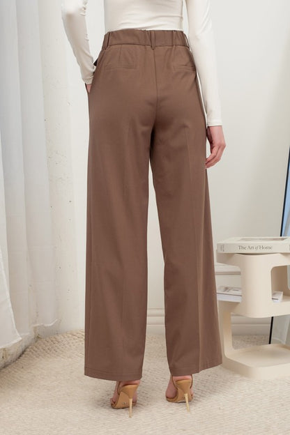 Tia Brown Wide Leg Trouser Pants