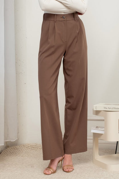 Tia Brown Wide Leg Trouser Pants