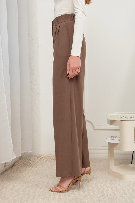 Tia Brown Wide Leg Trouser Pants