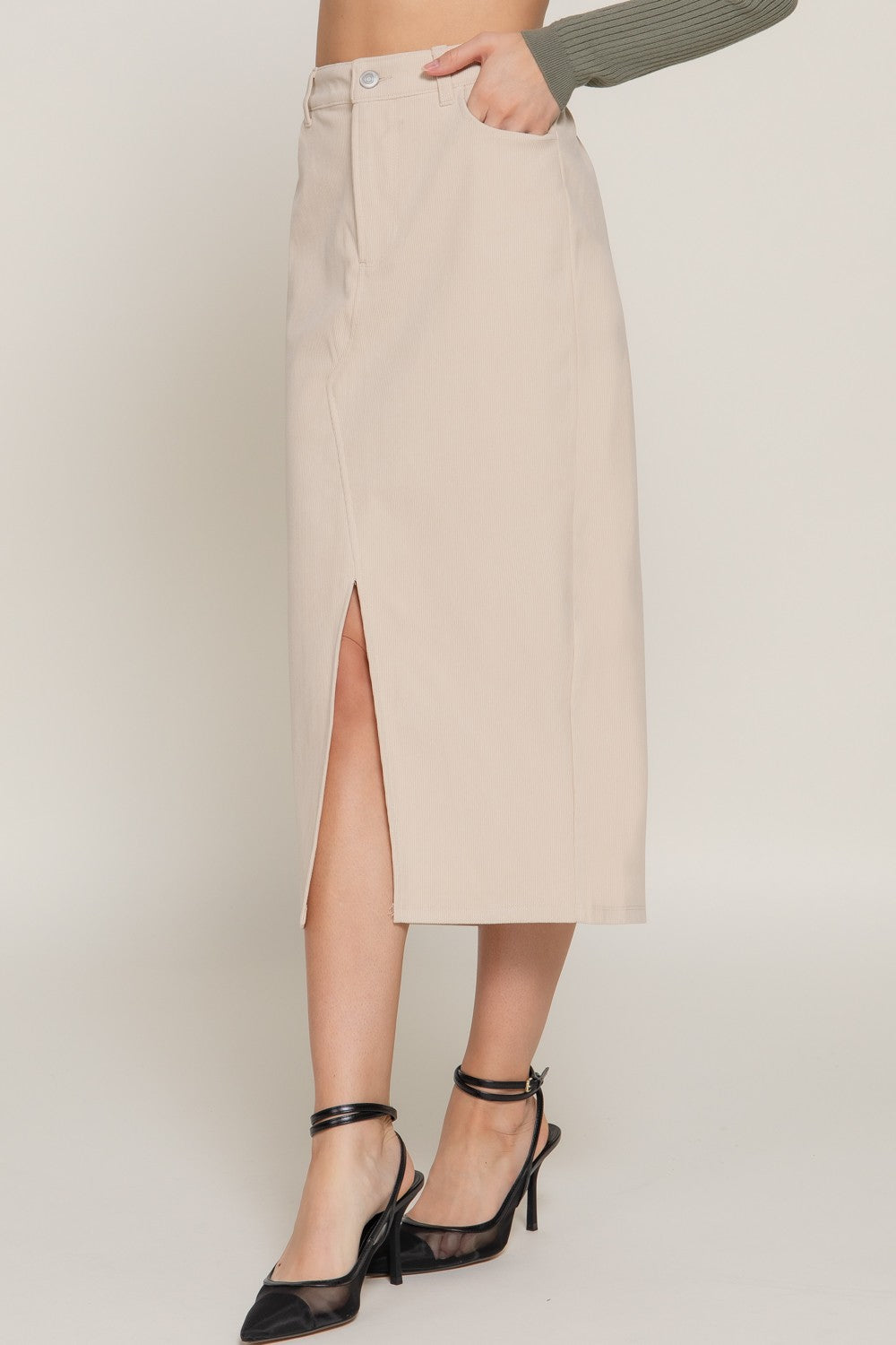 Cream Corduroy Midi Skirt