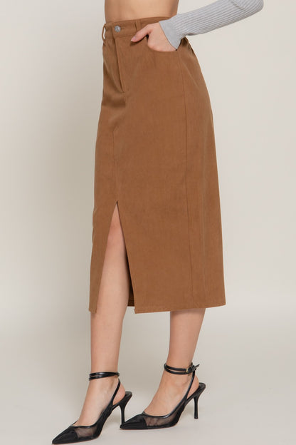 Camel Corduroy Midi Skirt