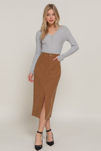 Camel Corduroy Midi Skirt