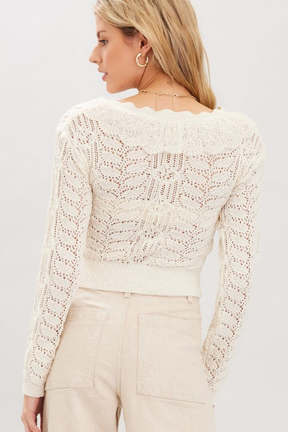 Ila Creme Lace Knit Cardigan Sweater