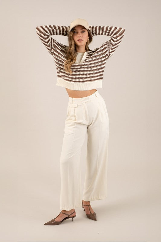 Ecru Wide Leg Dress Pants