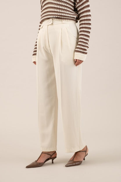 Ecru Wide Leg Dress Pants