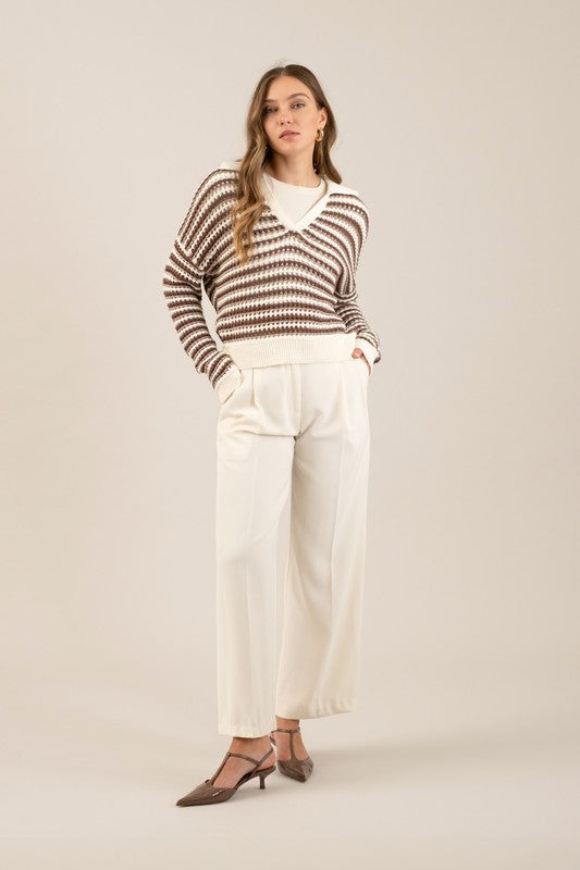 Ecru Wide Leg Dress Pants