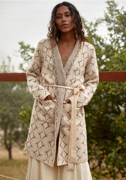 Western Jacquard Belted Cardigan