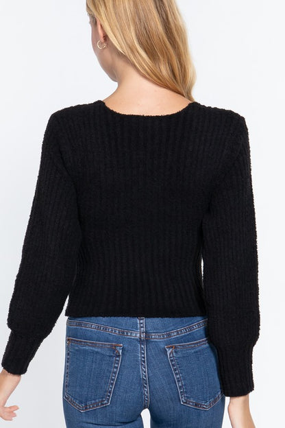 Black V-Neck Crop Sweater