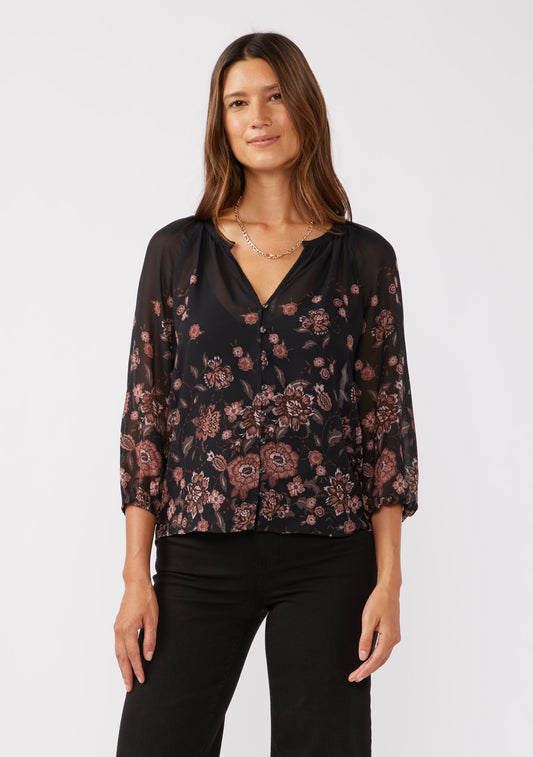 LS Black Chiffon Floral Blouse