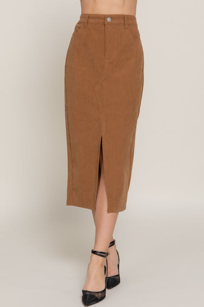 Camel Corduroy Midi Skirt