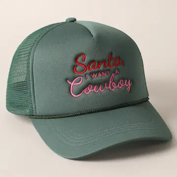 'Santa Cowboy' Trucker Hat in Hunter Green