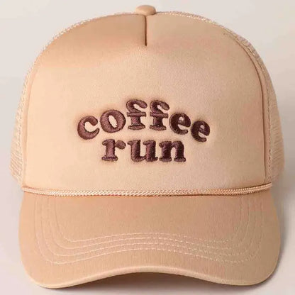 'Coffee Run' Trucker Hat in Beige