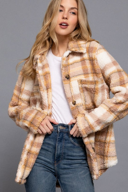 Olivia Khaki Fuzzy Plaid Jacket