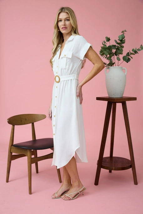 Tasha Creme Midi Belt Dress