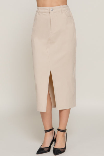 Cream Corduroy Midi Skirt